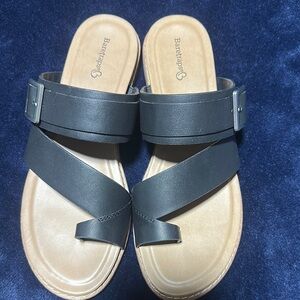 BareTraps Black and Tan Sandals with Cushioned Sole